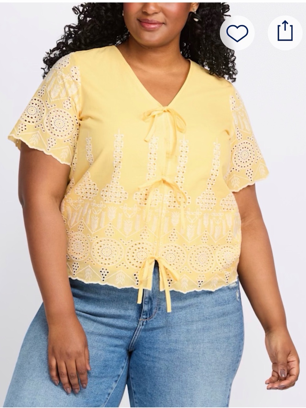 Design History Copeland Tie Front with snaps Blouse Yellow Embroidered size 2X